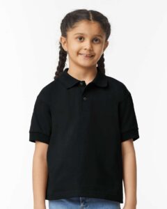 Gildan 8800B Youth DryBlend® Jersey Polo – Black (on model)