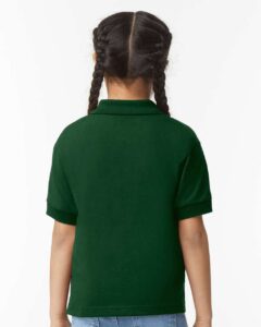 Gildan 8800B Youth DryBlend® Jersey Polo – Forest Green (on model back)