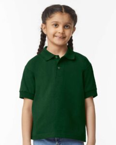 Gildan 8800B Youth DryBlend® Jersey Polo – Forest Green (on model)