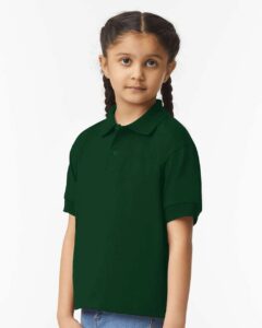 Gildan 8800B Youth DryBlend® Jersey Polo – Forest Green (on model side)