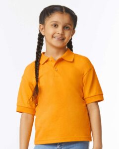 Gildan 8800B Youth DryBlend® Jersey Polo – Gold (on model)