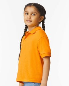 Gildan 8800B Youth DryBlend® Jersey Polo – Gold (on model side)