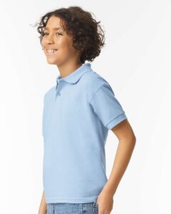 Gildan 8800B Youth DryBlend® Jersey Polo – Light Blue (on model side)