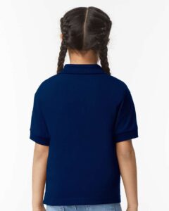 Gildan 8800B Youth DryBlend® Jersey Polo – Navy (on model back)