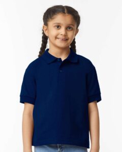 Gildan 8800B Youth DryBlend® Jersey Polo – Navy (on model)