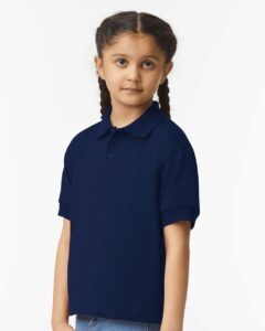 Gildan 8800B Youth DryBlend® Jersey Polo – Navy (on model side)