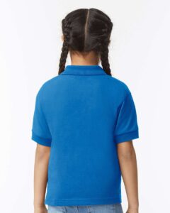 Gildan 8800B Youth DryBlend® Jersey Polo – Royal (on model back)