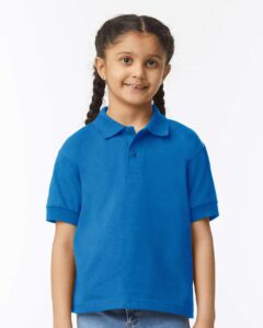 Gildan 8800B Youth DryBlend® Jersey Polo – Royal (on model)