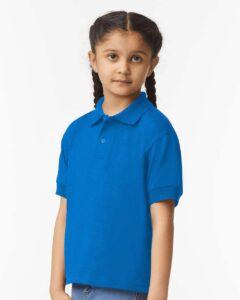 Gildan 8800B Youth DryBlend® Jersey Polo – Royal (on model side)