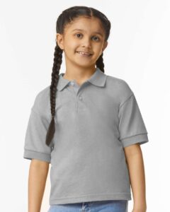 Gildan 8800B Youth DryBlend® Jersey Polo – Sport Grey (on model)
