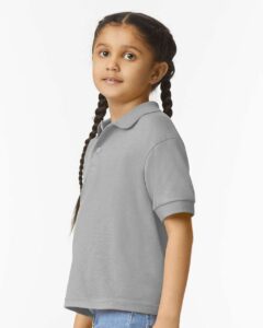 Gildan 8800B Youth DryBlend® Jersey Polo – Sport Grey (on model side)