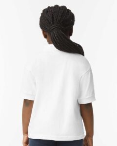 Gildan 8800B Youth DryBlend® Jersey Polo – White (on model back)