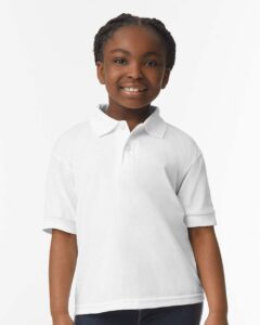Gildan 8800B Youth DryBlend® Jersey Polo – White (on model)