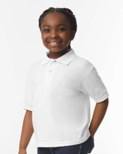 Gildan 8800B Youth DryBlend® Jersey Polo – White (on model side)