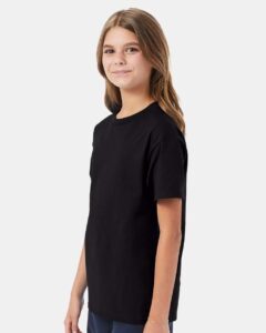Hanes 5450 Youth Authentic T-Shirt – Black (on model side)