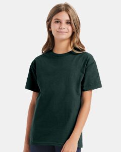Hanes 5450 Youth Authentic T-Shirt – Deep Forest (on model)