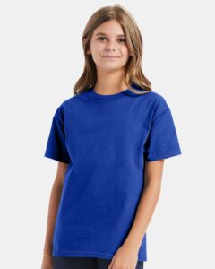 Hanes 5450 Youth Authentic T-Shirt – Deep Royal (on model)