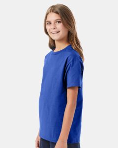 Hanes 5450 Youth Authentic T-Shirt – Deep Royal (on model side)