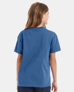 Hanes 5450 Youth Authentic T-Shirt – Denim Blue (on model back)