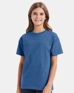 Hanes 5450 Youth Authentic T-Shirt – Denim Blue (on model)