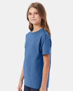 Hanes 5450 Youth Authentic T-Shirt – Denim Blue (on model side)