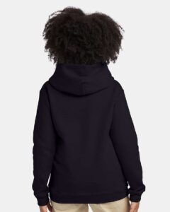 Hanes P473 Youth EcoSmart® Hooded Sweatshirt – Black (on model back)