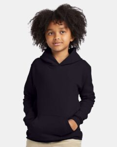 Hanes P473 Youth EcoSmart® Hooded Sweatshirt – Black (on model)