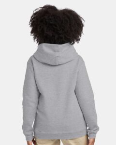 Hanes P473 Youth EcoSmart® Hooded Sweatshirt – Light Steel (on model back)