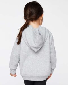 Rabbit Skins 3326 Toddler Pullover Fleece Hoodie – Heather (on model back)