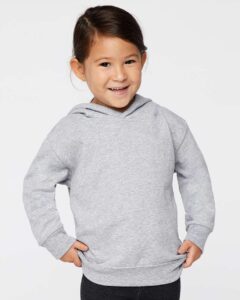 Rabbit Skins 3326 Toddler Pullover Fleece Hoodie – Heather (on model)