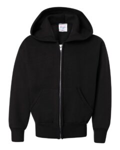 Hanes P480 Youth EcoSmart® Full-Zip Hooded Sweatshirt – Black