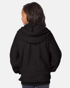 Hanes P480 Youth EcoSmart® Full-Zip Hooded Sweatshirt – Black (on model back)