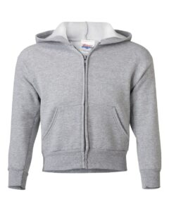 Hanes P480 Youth EcoSmart® Full-Zip Hooded Sweatshirt – Light Steel