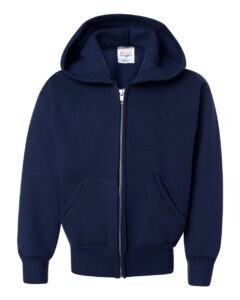 Hanes P480 Youth EcoSmart® Full-Zip Hooded Sweatshirt – Navy