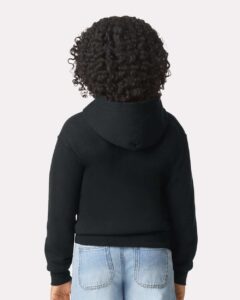 Gildan 18600B Youth Heavy Blend™ Full-Zip Hooded Sweatshirt – Black (on model back)