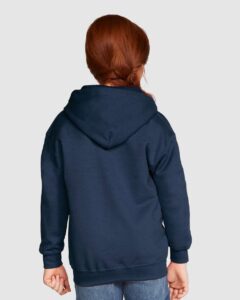 Gildan 18600B Youth Heavy Blend™ Full-Zip Hooded Sweatshirt – Navy (on model back)