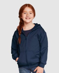 Gildan 18600B Youth Heavy Blend™ Full-Zip Hooded Sweatshirt – Navy (on model)