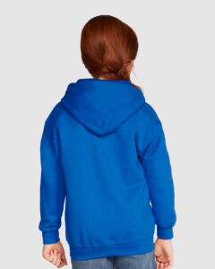 Gildan 18600B Youth Heavy Blend™ Full-Zip Hooded Sweatshirt – Royal (on model back)
