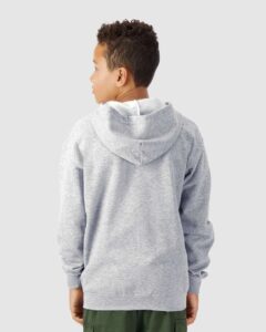 Gildan 18600B Youth Heavy Blend™ Full-Zip Hooded Sweatshirt – Sport Grey (on model back)