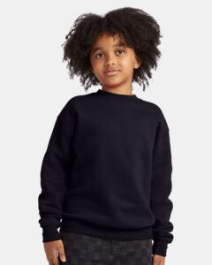 Hanes P360 Youth EcoSmart® Crewneck Sweatshirt – Black (on model)