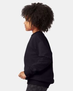 Hanes P360 Youth EcoSmart® Crewneck Sweatshirt – Black (on model side)