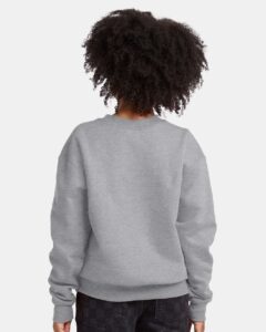 Hanes P360 Youth EcoSmart® Crewneck Sweatshirt – Light Steel (on model back)