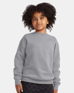 Hanes P360 Youth EcoSmart® Crewneck Sweatshirt – Light Steel (on model)
