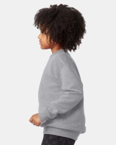 Hanes P360 Youth EcoSmart® Crewneck Sweatshirt – Light Steel (on model side)