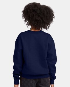 Hanes P360 Youth EcoSmart® Crewneck Sweatshirt – Navy (on model back)