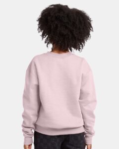 Hanes P360 Youth EcoSmart® Crewneck Sweatshirt – Pale Pink (on model back)