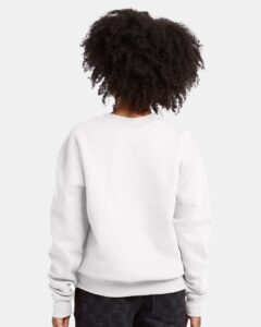 Hanes P360 Youth EcoSmart® Crewneck Sweatshirt – White (on model back)
