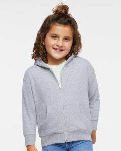Rabbit Skins 3346 Toddler Full-Zip Fleece Hoodie Sweatshirt – Heather (on model)