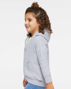 Rabbit Skins 3346 Toddler Full-Zip Fleece Hoodie Sweatshirt – Heather (on model side)