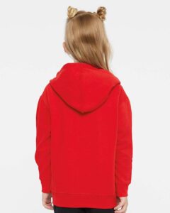 Rabbit Skins 3346 Toddler Full-Zip Fleece Hoodie Sweatshirt – Red (on model back)